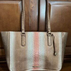 Elegant Brown, gold, rust color Snake Print Tote Bag by Brahmin